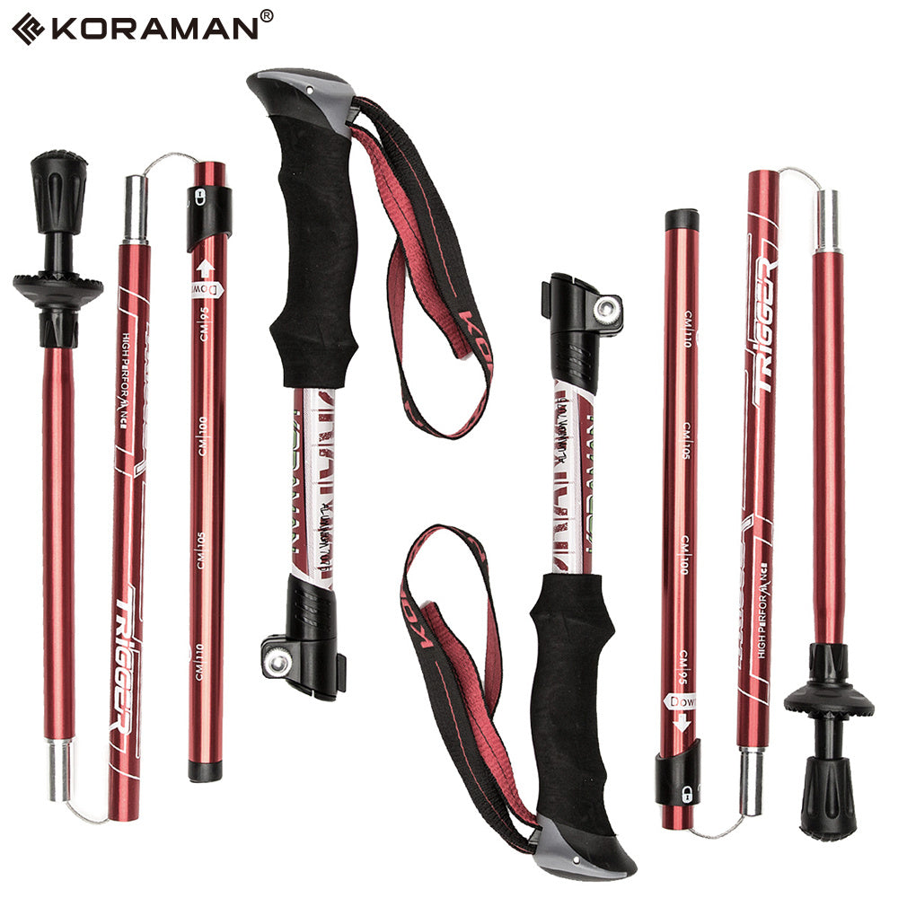 KORAMAN 1pair Collapsible Trekking Poles 37 43 Adjustable Lightweight Quick Lock