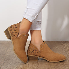 Women's Retro Hollow Out Chunky Heel Ankle Boots