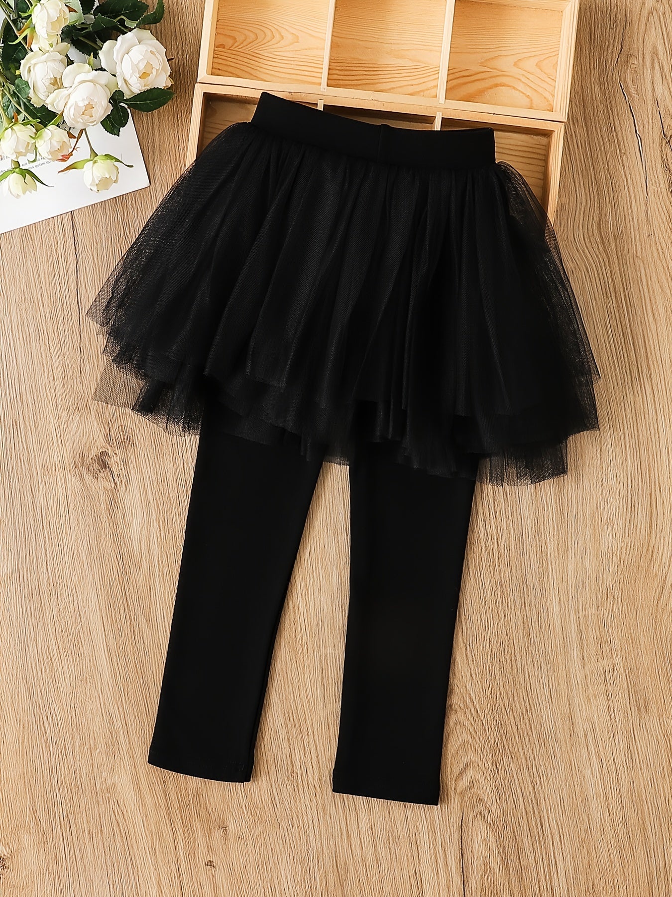 Girls Cotton Footless Leggings With Mesh Tutu Skirt For Winter