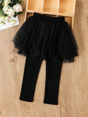 Girls Cotton Footless Leggings With Mesh Tutu Skirt For Winter