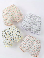 4pcs Girls Boxer Briefs Floral Print Underwear Kids Clothes