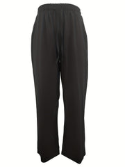 Solid Drawstring Wide Leg Pants for Women