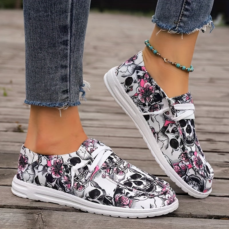 Women's Halloween Skull Print Canvas Shoes Flat Casual Sneakers