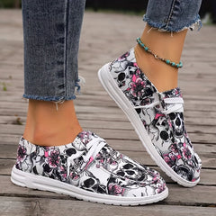 Women's Halloween Skull Print Canvas Shoes Flat Casual Sneakers