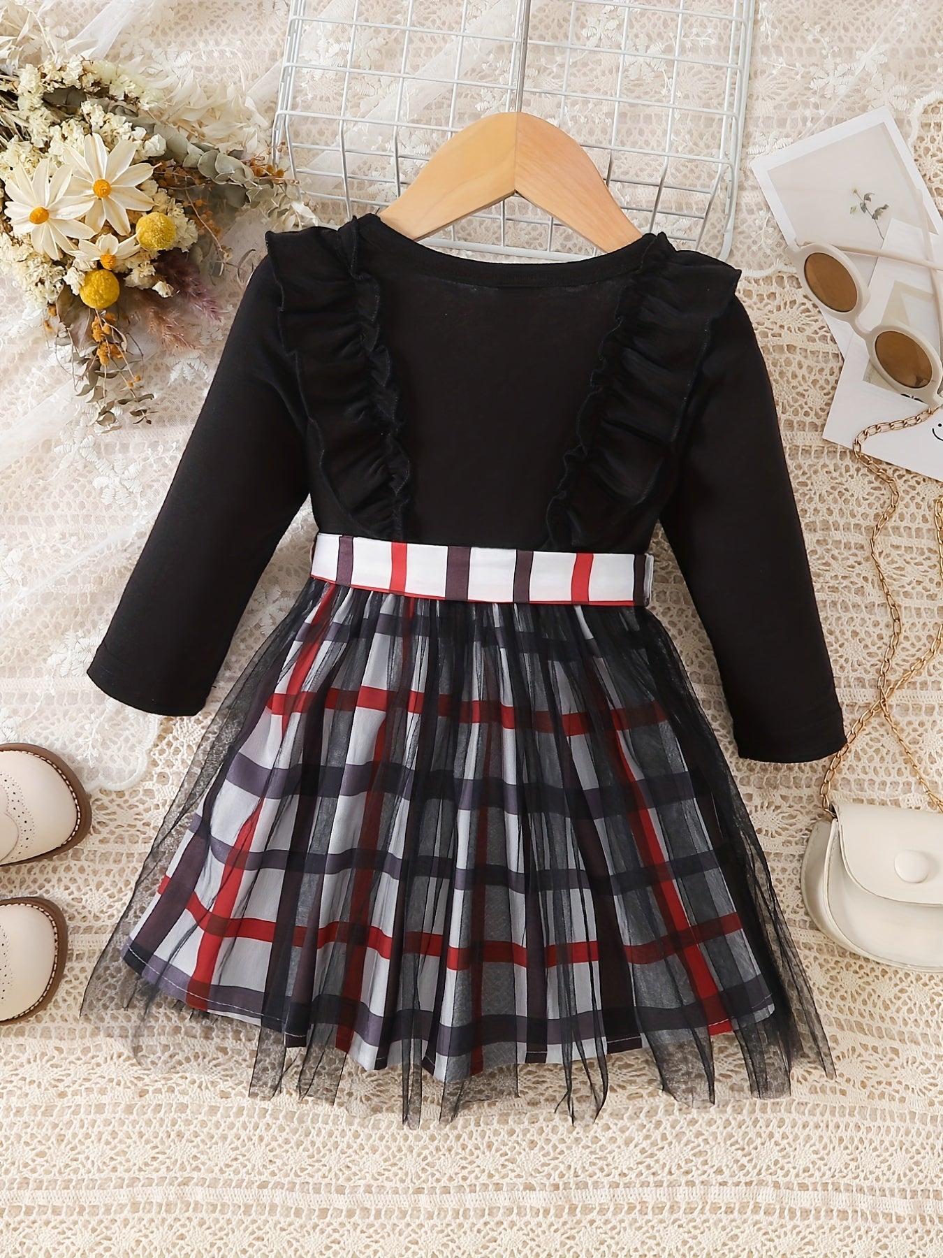 Baby Girls Plaid Patchwork Tulle Dress Princess Party Ball Gown Dress