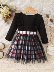 Baby Girls Plaid Patchwork Tulle Dress Princess Party Ball Gown Dress