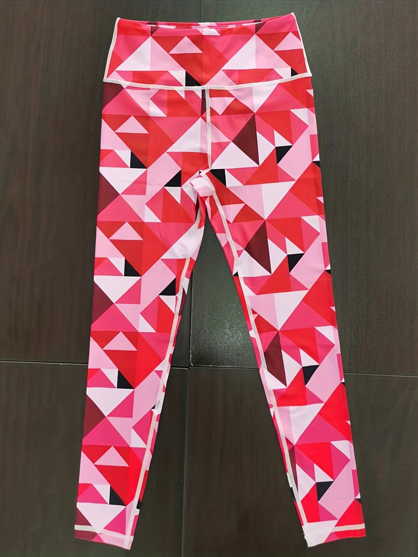 Red Geometric Print High Waist Tight Pants Sports Fitness Yoga Leggings