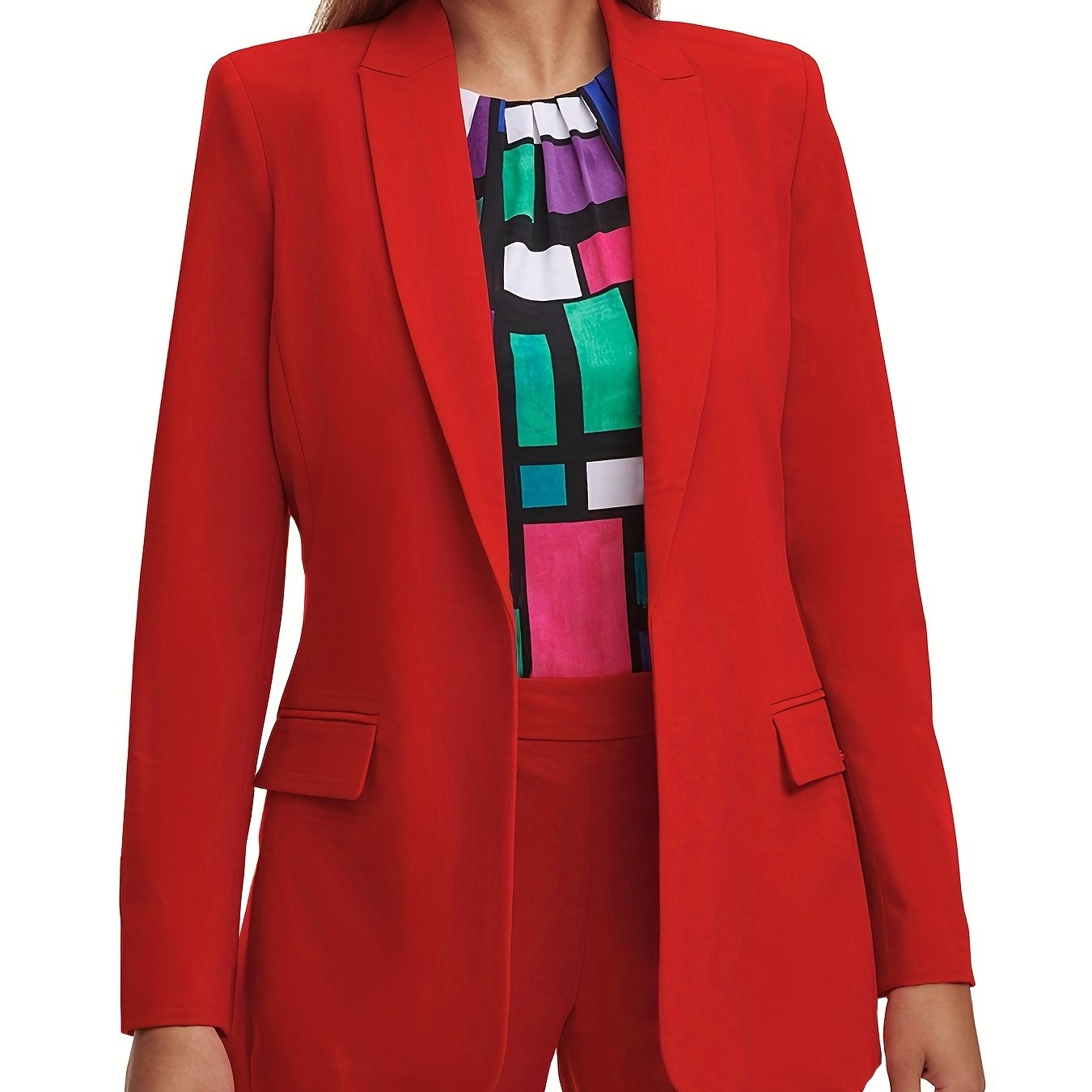 Solid Lapel Open Front Blazer Women's Clothing
