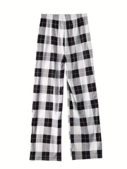 Plaid Print Drawstring Waist Pants Casual Straight Leg Pants