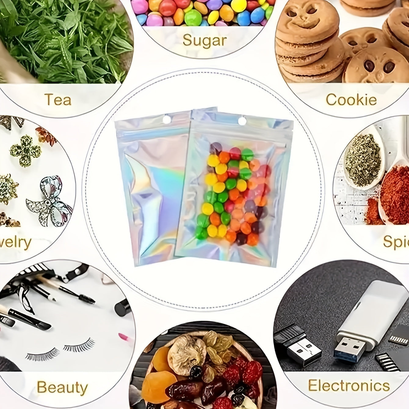 100pcs Holographic Rainbow Self-sealing Bags