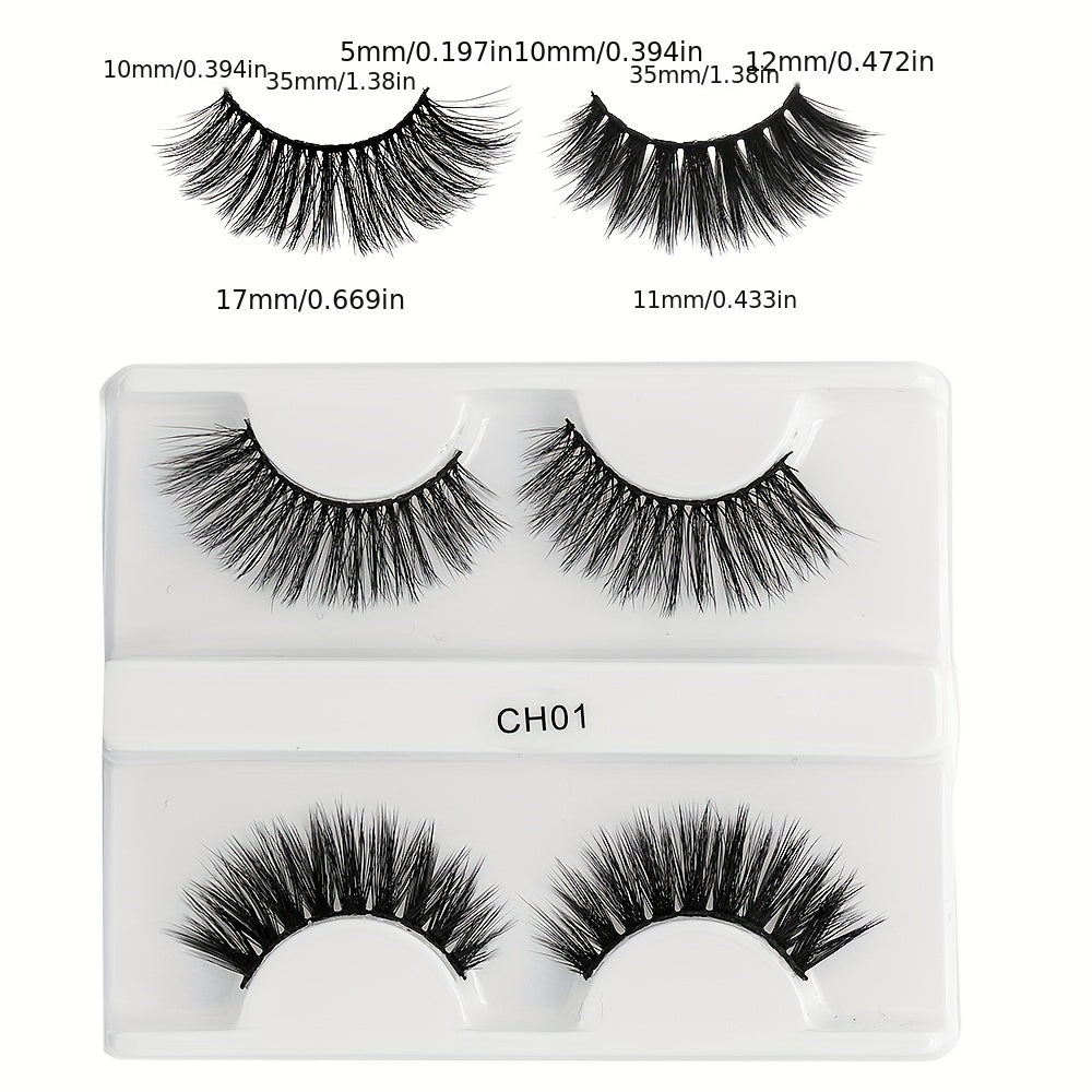 2 Pairs 8D Thick False Eyelashes Cross Faux Mink Hair Curling Natural Lashes