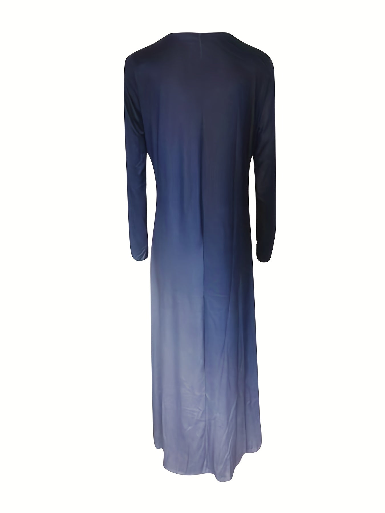 Ombre Long Sleeve Maxi Dress Round Neck High Stretch
