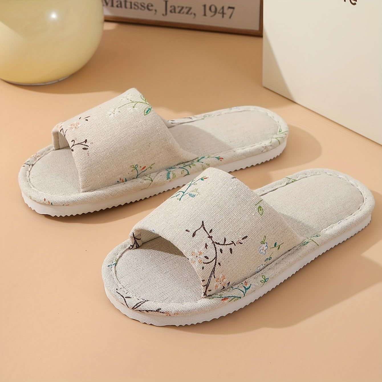 Floral Print Flat Slippers Home Non slip Open Toe Lightweight Slides
