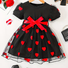 Toddler Girls Heart Graphic Belted Tulle Princess Dress For Party
