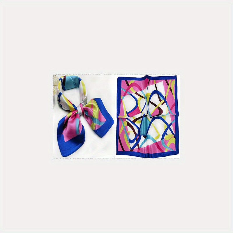 Stripe Print Neckerchief Silk Square Scarf Head Wrap Hair Accessory