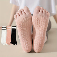 3 Pairs Non Slip Five Toe Silicone Bottom Socks for Women