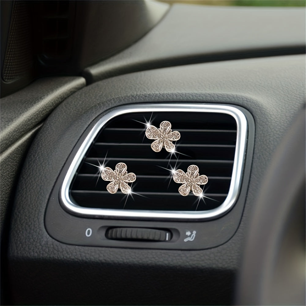 3pcs Car Air Outlet Crystal Flower Inlaid Diamonds