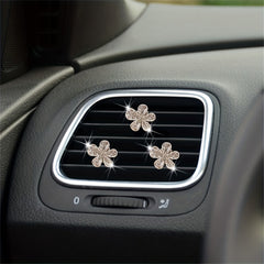 3pcs Car Air Outlet Crystal Flower Inlaid Diamonds