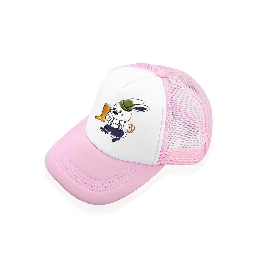 Beer Rabbit Trucker Hat Y2K Pink Baseball Cap Mesh Breathable Cartoon
