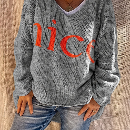 Casual Sweater Women's Plus Long Sleeve V Neck Jumper