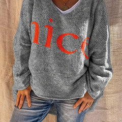 Casual Sweater Women's Plus Long Sleeve V Neck Jumper