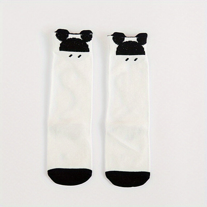 Girls Panda Striped Knee High Socks for Kids