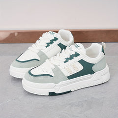 Women's Platform Skate Shoes Round Toe Block Lace up Sports Shoes