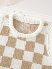 2pcs Baby Girls Checkerboard Knit Vest & Shorts Set