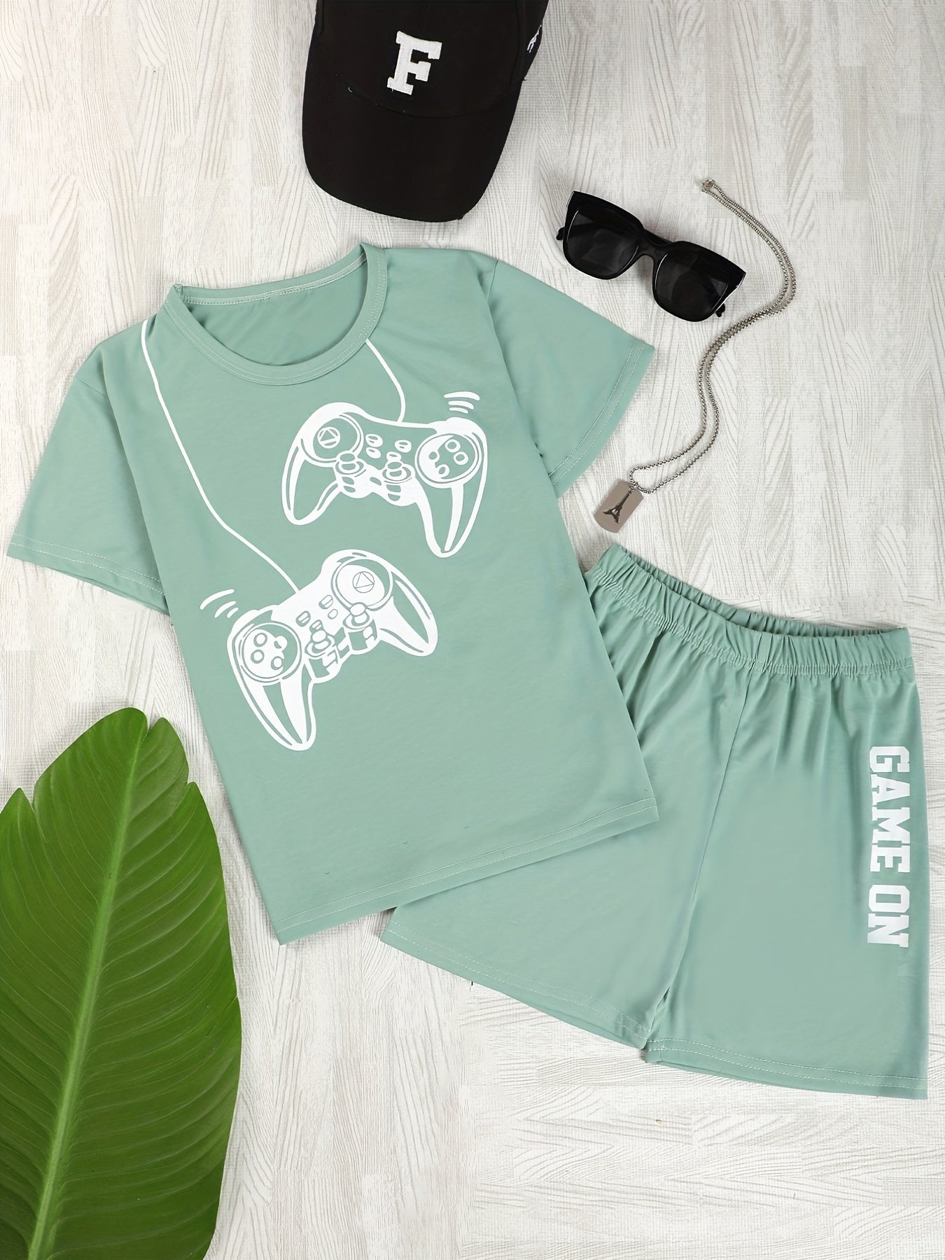 Boy's Gamepad Pattern T-shirt & Shorts Set - Summer Casual Outfit