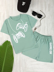 Boy's Gamepad Pattern T-shirt & Shorts Set - Summer Casual Outfit