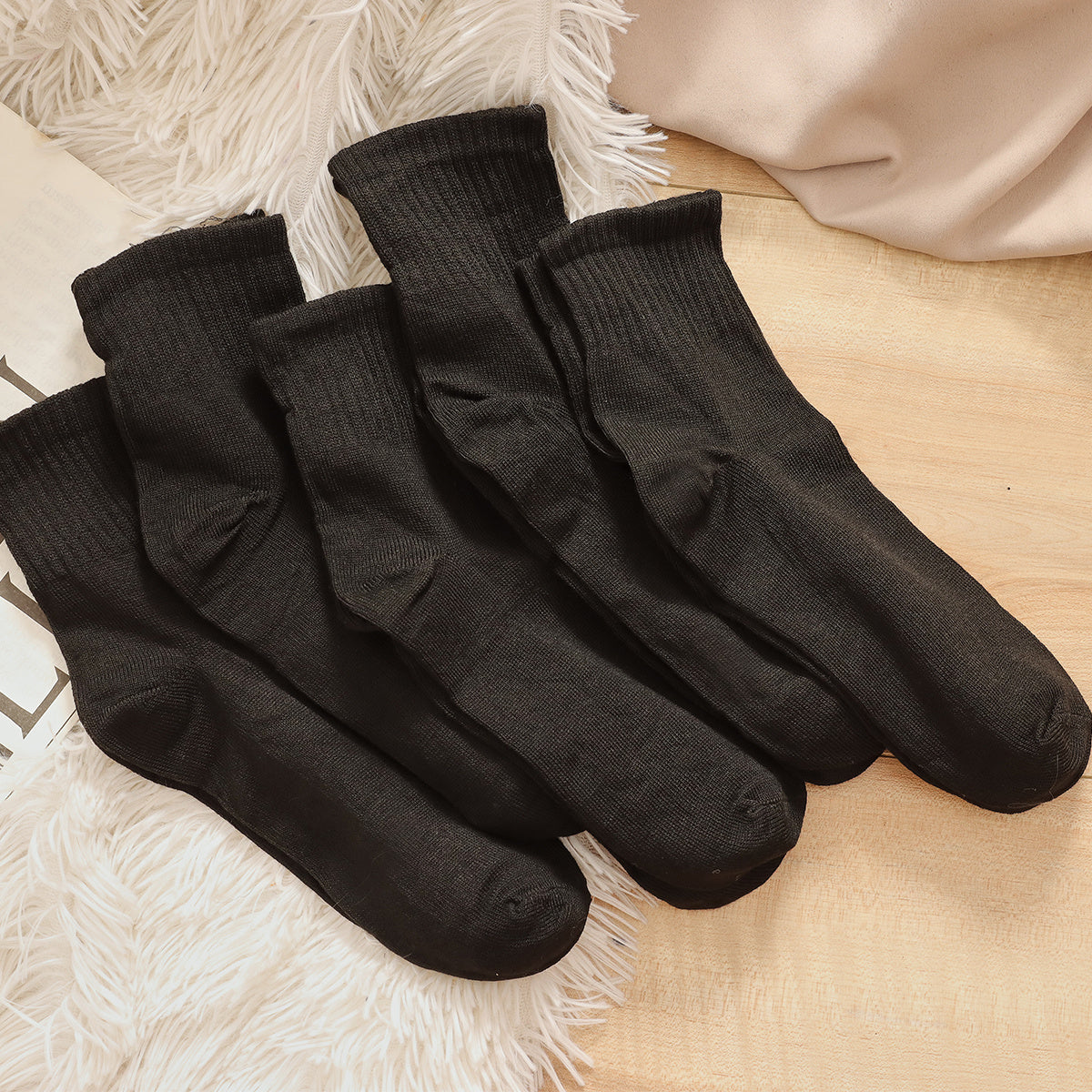 5 Pairs Solid Basic Mid Tube Socks