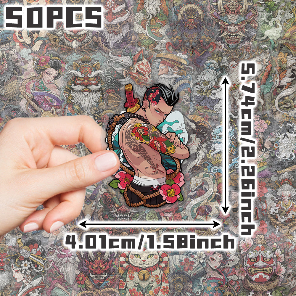 50pcs Japanese Style Themed Stickers for Skateboards Luggage Bike