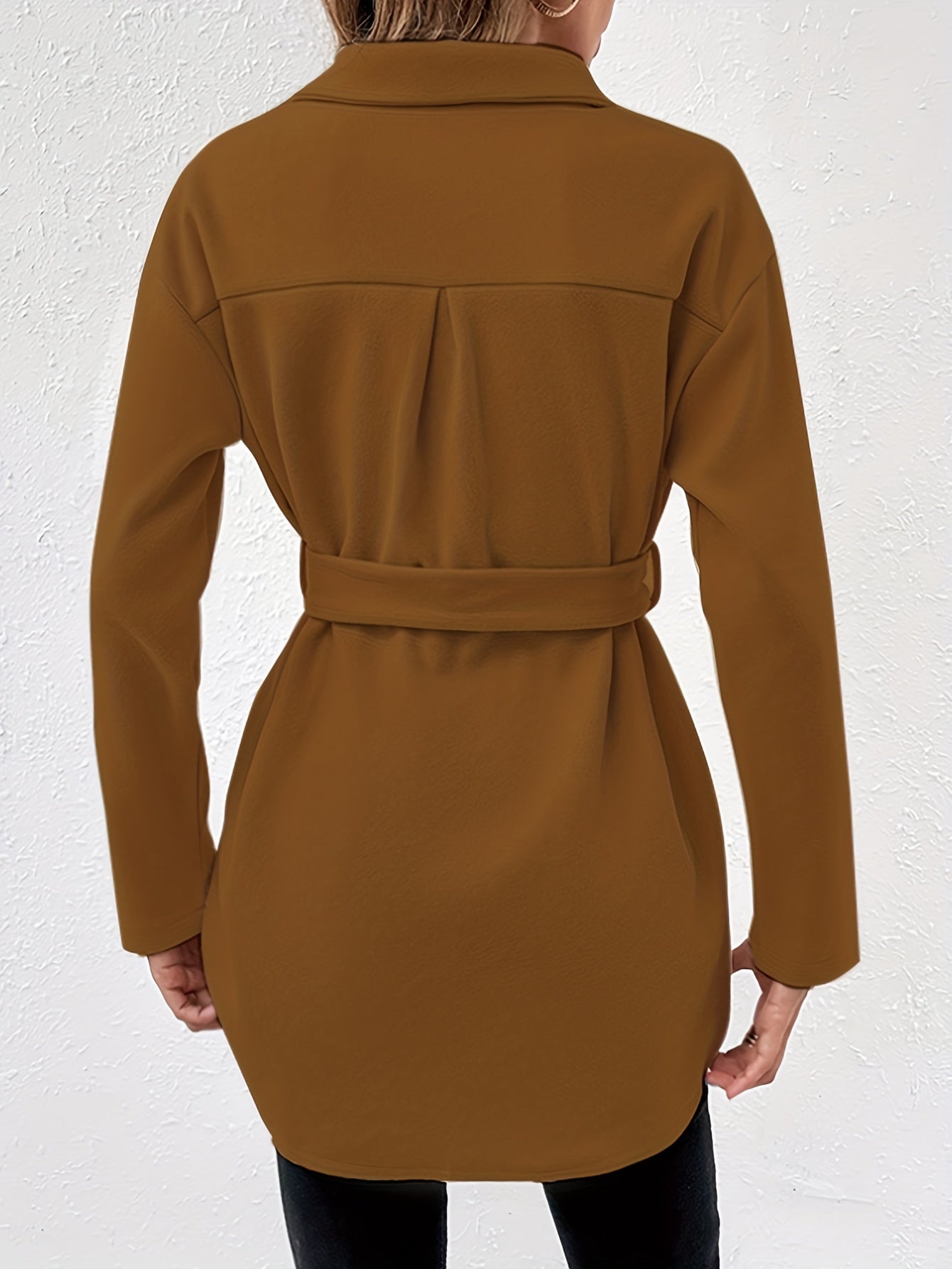 Solid Button Front Coat Collared Long Sleeve Outerwear Women's Clothing