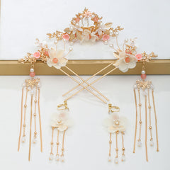 Chinese Pearl Hairpin Earring Tiara Set Women Hair Accessory