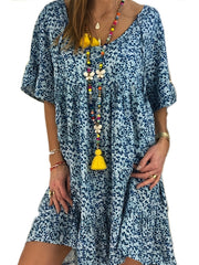 Plus Size Casual Dress Women's Print Bell Sleeve Smock Dress