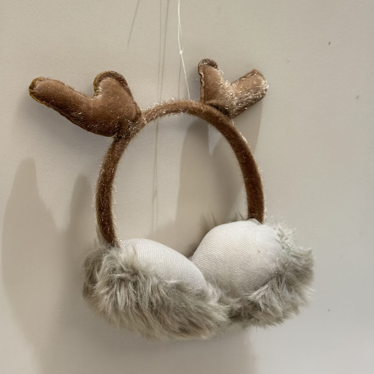 Christmas Earmuffs Brown Faux Fur Antlers Ear Warmers for Halloween