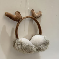 Christmas Earmuffs Brown Faux Fur Antlers Ear Warmers for Halloween