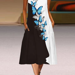 Colorblock Butterfly Print Tank Dress With Pockets