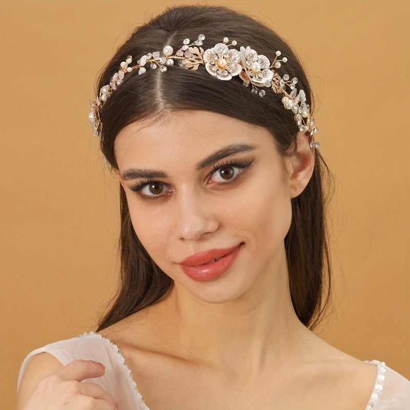 Faux Pearl Flower Bridal Headband Wedding Hair Accessories Jewelry