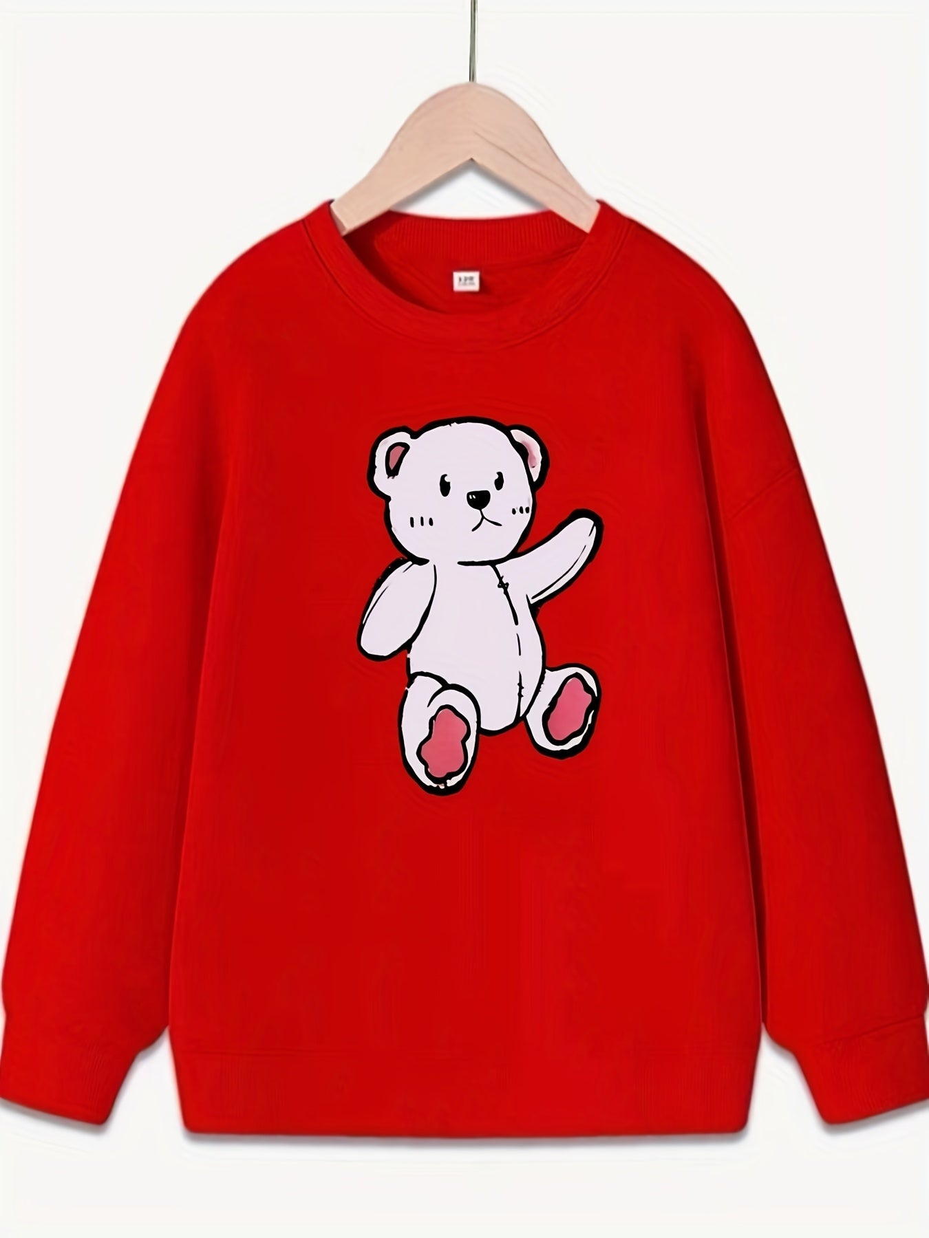 Girls Pink Bear Print Long Sleeve Sweatshirt Top Pullovers