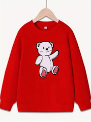 Girls Pink Bear Print Long Sleeve Sweatshirt Top Pullovers