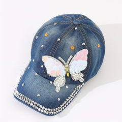 Sequin Butterfly Baseball Cap Rhinestone Denim Sports Hat Women's Dad Hats