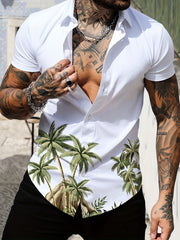 Coconut Tree Print Hawaiian Shirt for Summer Vacation Resort