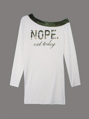 Letter Print Slanted Shoulder Split Tops & Camo Print Long Pants Set