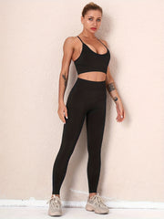 2Pcs Sporty Set Crop Top & High Waist Pant Active Wear