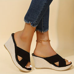 Women's Cross Strap Platform Wedge Sandals