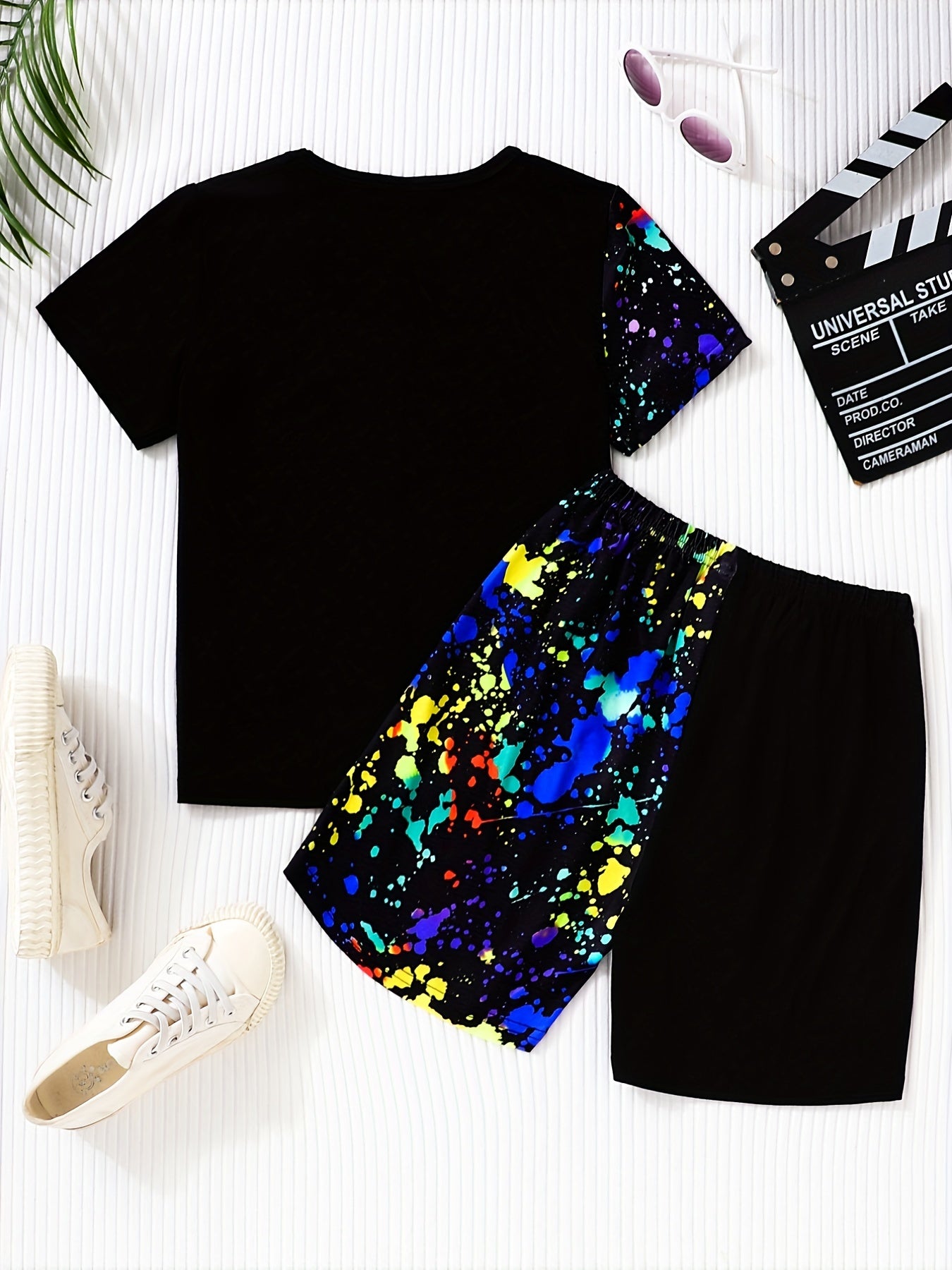 Boys Luminous Graffiti Print T-shirt & Shorts Set