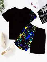 Boys Luminous Graffiti Print T-shirt & Shorts Set