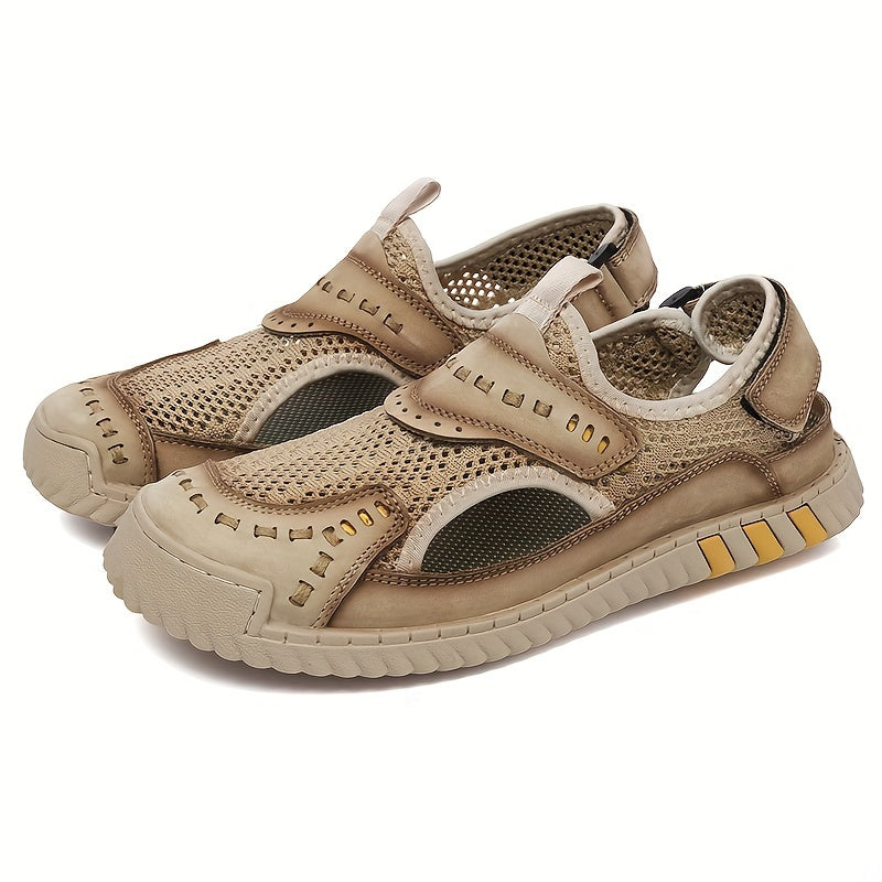 EXSHERO Men's Leather Sandals Durable Outdoor Hiking Beach Water Shoes