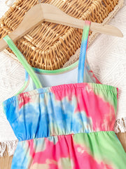 Toddler Girls Tie Dye Cami Romper Jumpsuit Splicing Flared Casual Vacation Party